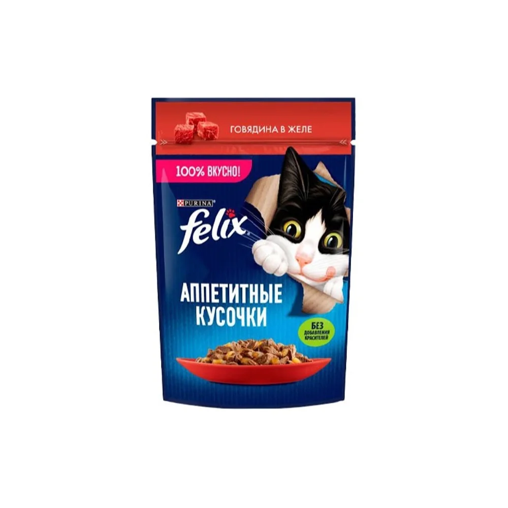 Felix влажный корм для кошек с говядиной в желе 75 г