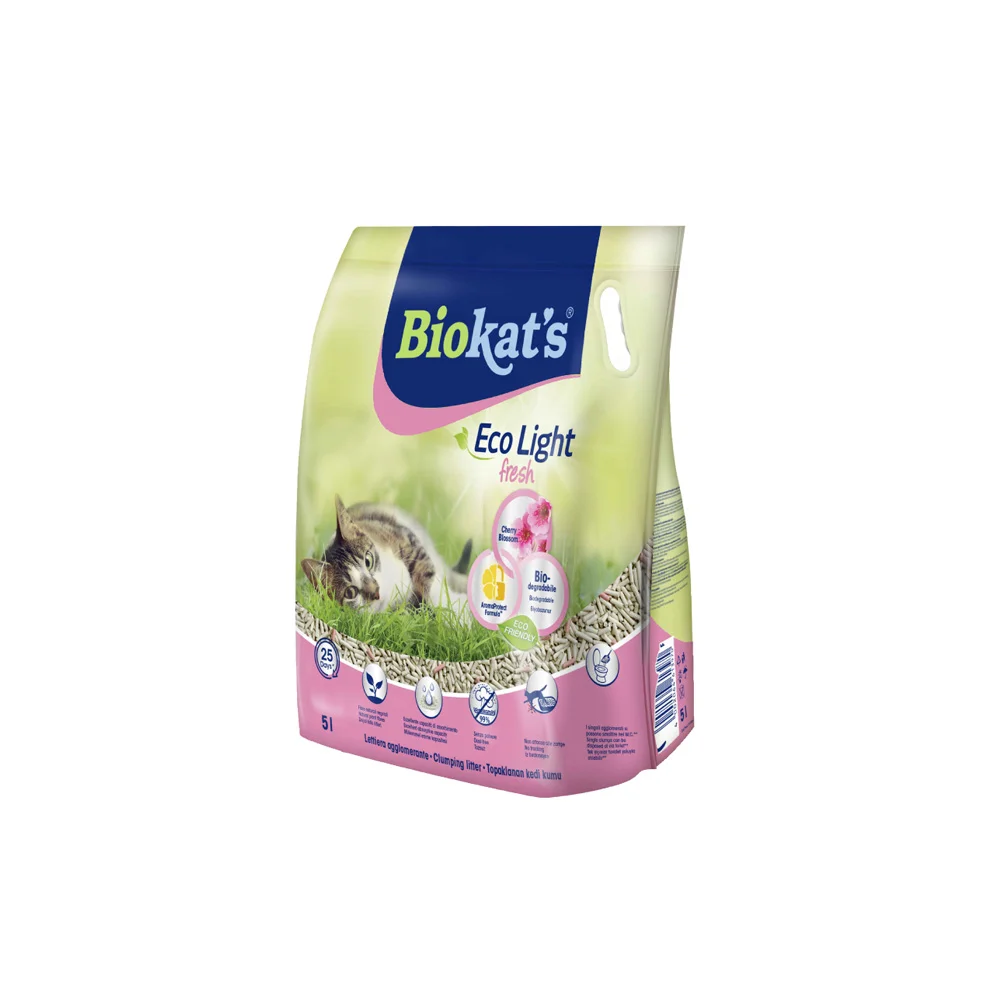 Biokat's Eco Light Fresh Cherry Blossom Tofu комкующийся наполнитель для кошек с ароматом цветущей вишни, 5 л