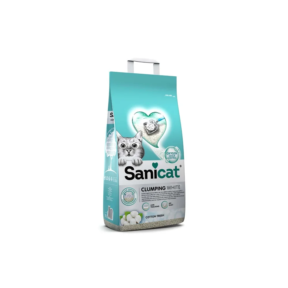 Sanicat Clumping White Комкующийся наполнитель для кошек, с ароматом хлопка, 10 л