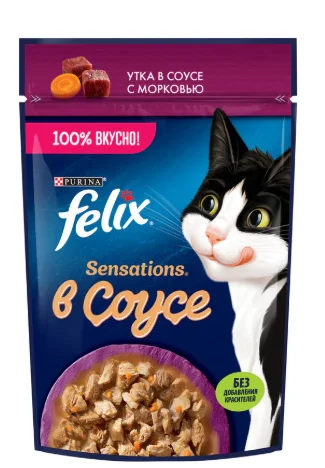 Felix Sensations Sauce Surprise влажный корм для кошек с уткой и морковью в соусе 75 г