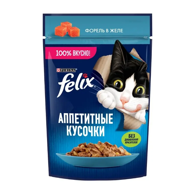 Felix Sensations yaş pişik yemi forel jeledə 75 q